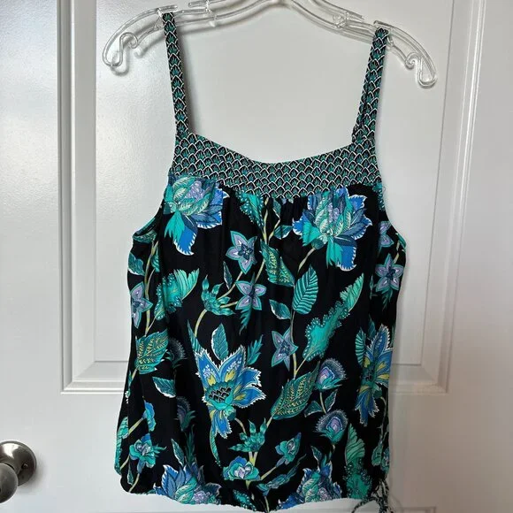Beach House Tankini Swim Top Size 12 Adj Drawstring Hem Lined Bust Support - Picture 7 of 14